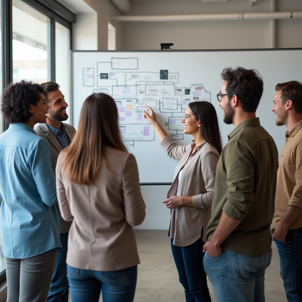 group-at a board-brainstorming